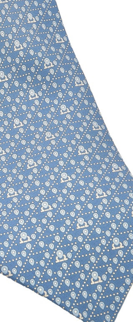 Ferragamo Men's Sky Blue Tag Print Silk Tie Gancini FR0032
