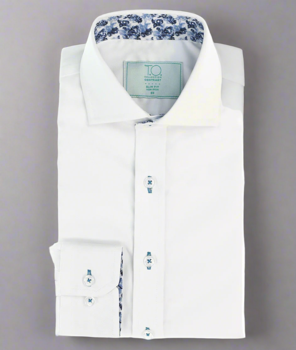 T.O. Boys Green Label Contrast White Shirt-Blue Rose design