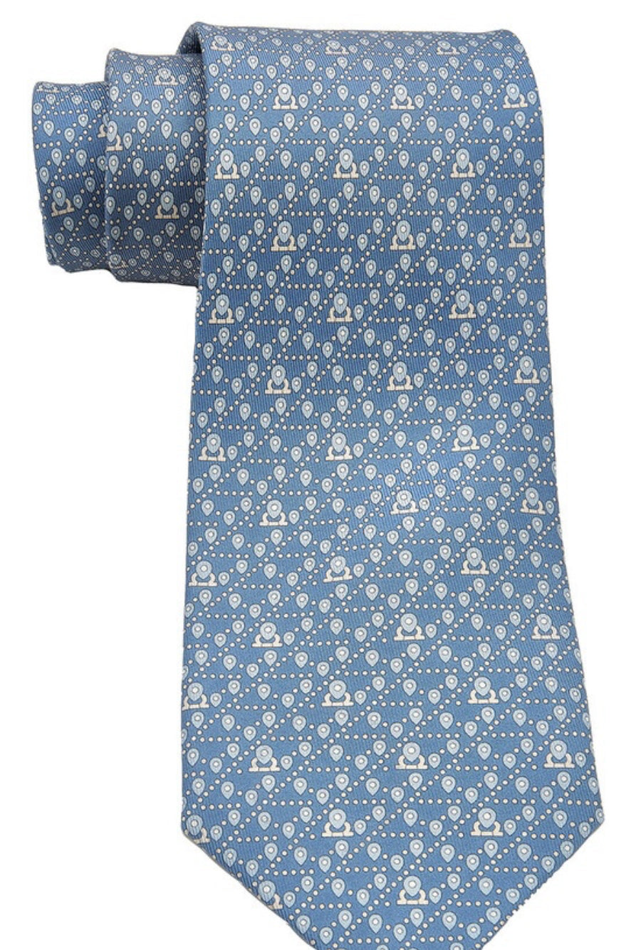 Ferragamo Men's Sky Blue Tag Print Silk Tie Gancini FR0032