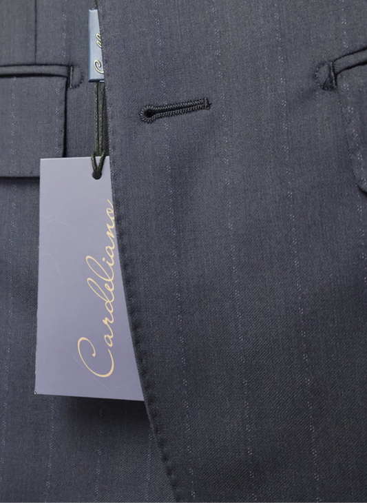 Cardeliano Men’s Navy Wool Suit-Dotted Pinstripes Purple CAE1-9500