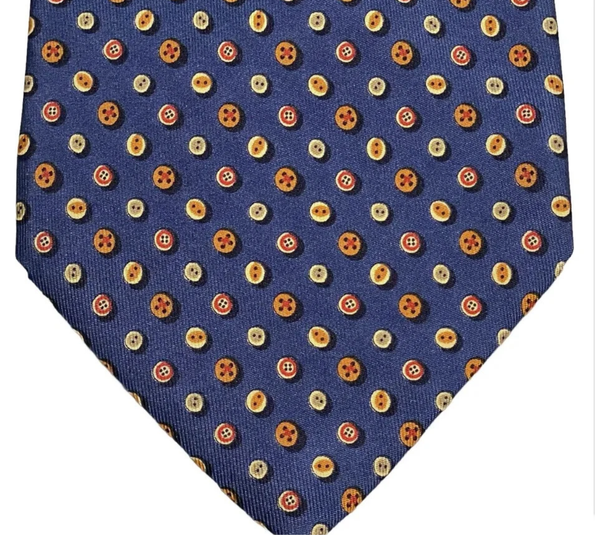 Ferragamo Blue Silk Tie Geometric Button Design