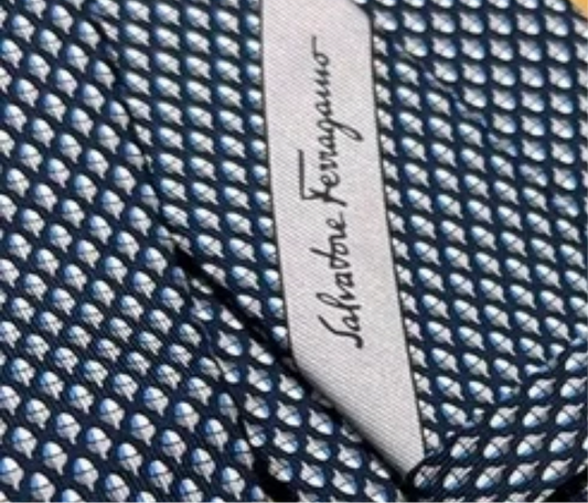 Ferragamo Navy Acorn Pattern Silk Tie