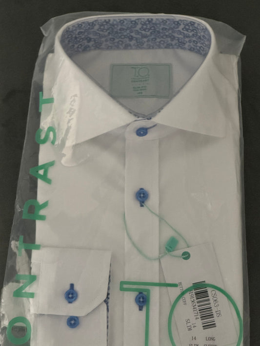 Boys White Twill Dress Shirt with Bubble Blue Contrast - T.O. Green Label
