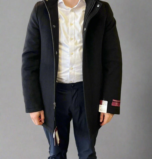 T.O Men’s Wool Coat Black with Removable Hood Chester-1