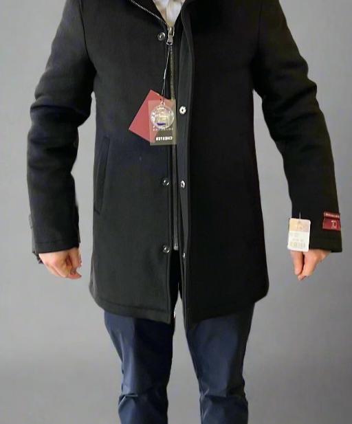 T.O Men’s Wool Coat Black with Removable Hood Chester-1