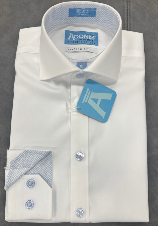 Adonis Non Iron Contrast White Shirt Blue Floral Design