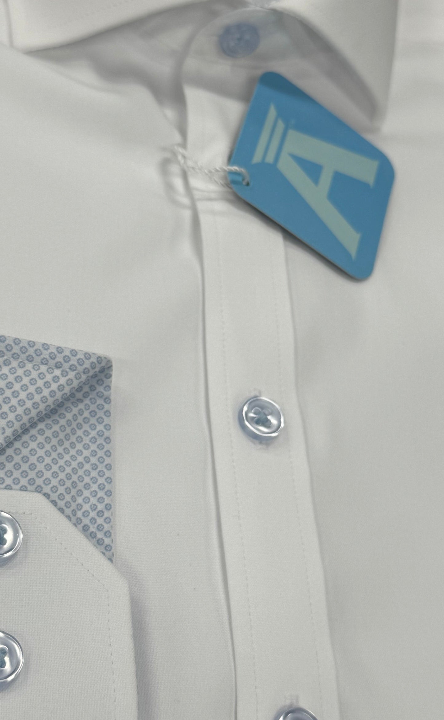 Adonis Non Iron Contrast White Shirt Blue Floral Design