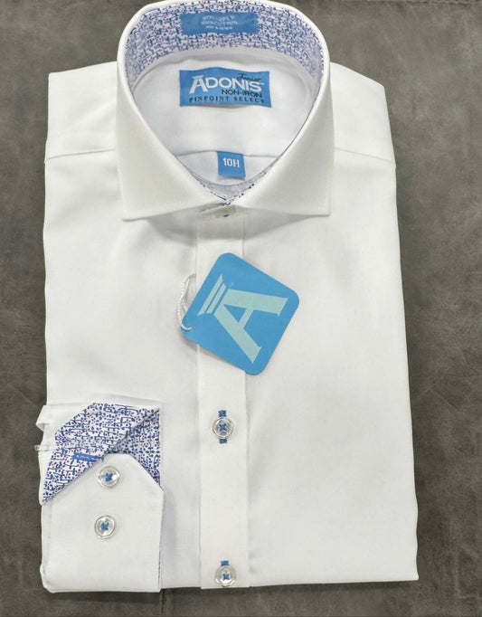 Adonis Boys Non Iron Contrast Shirt 1001 Pinpoint Weave Blue and Pink Floral Design