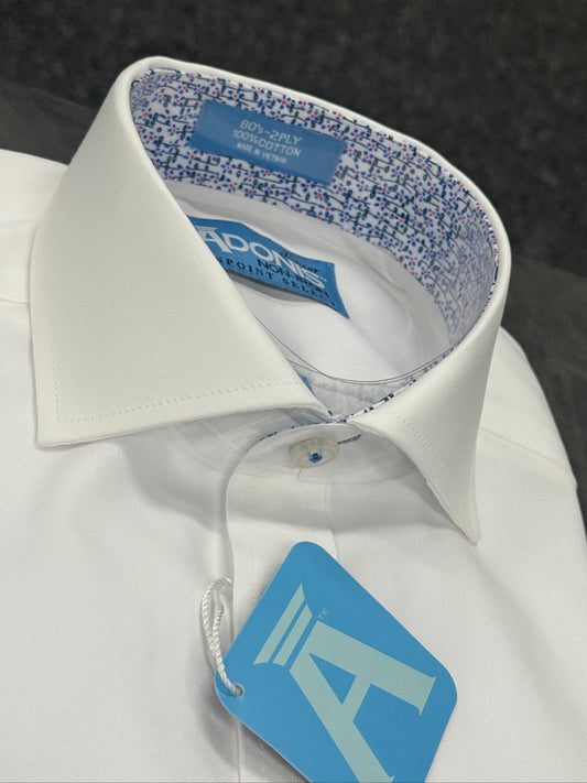 Adonis Boys Non Iron Contrast Shirt 1001 Pinpoint Weave Blue and Pink Floral Design