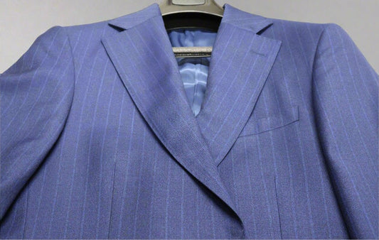 Cardeliano Mens Blue Wool Suit-Blue Pinstripes Pattern
