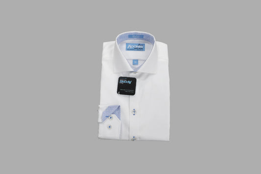 Adonis Boys White Contrast Shirt-Blue Diamond Design