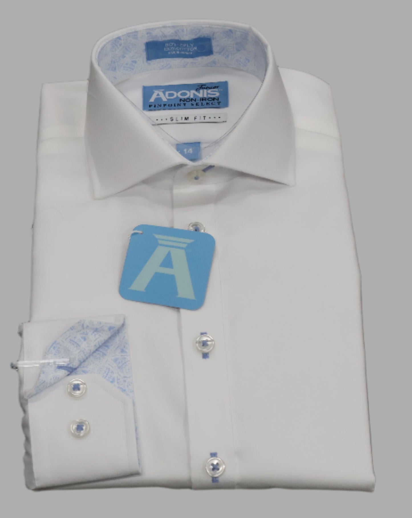 Adonis Boys White Contrast Shirt-Blue Stitches Design