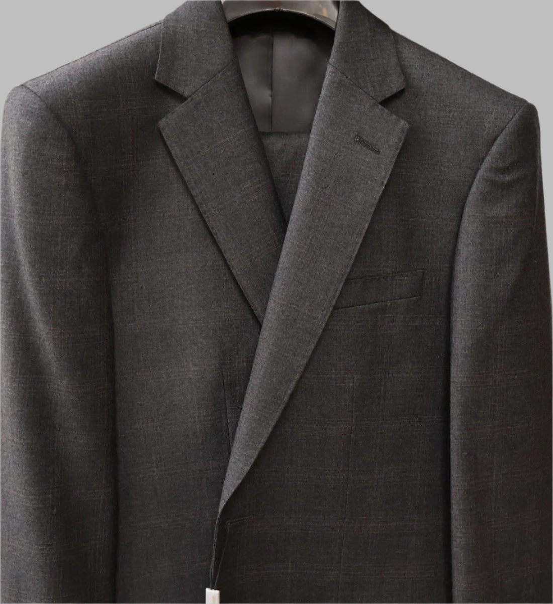 Cardeliano Mens Charcoal Wool Suit -burgundy Plaid Pattern