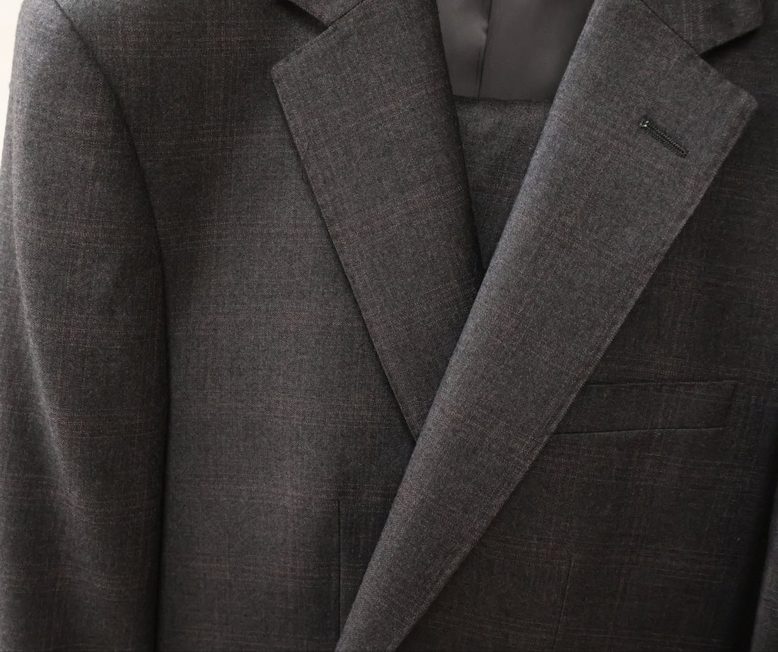 Cardeliano Mens Charcoal Wool Suit -burgundy Plaid Pattern