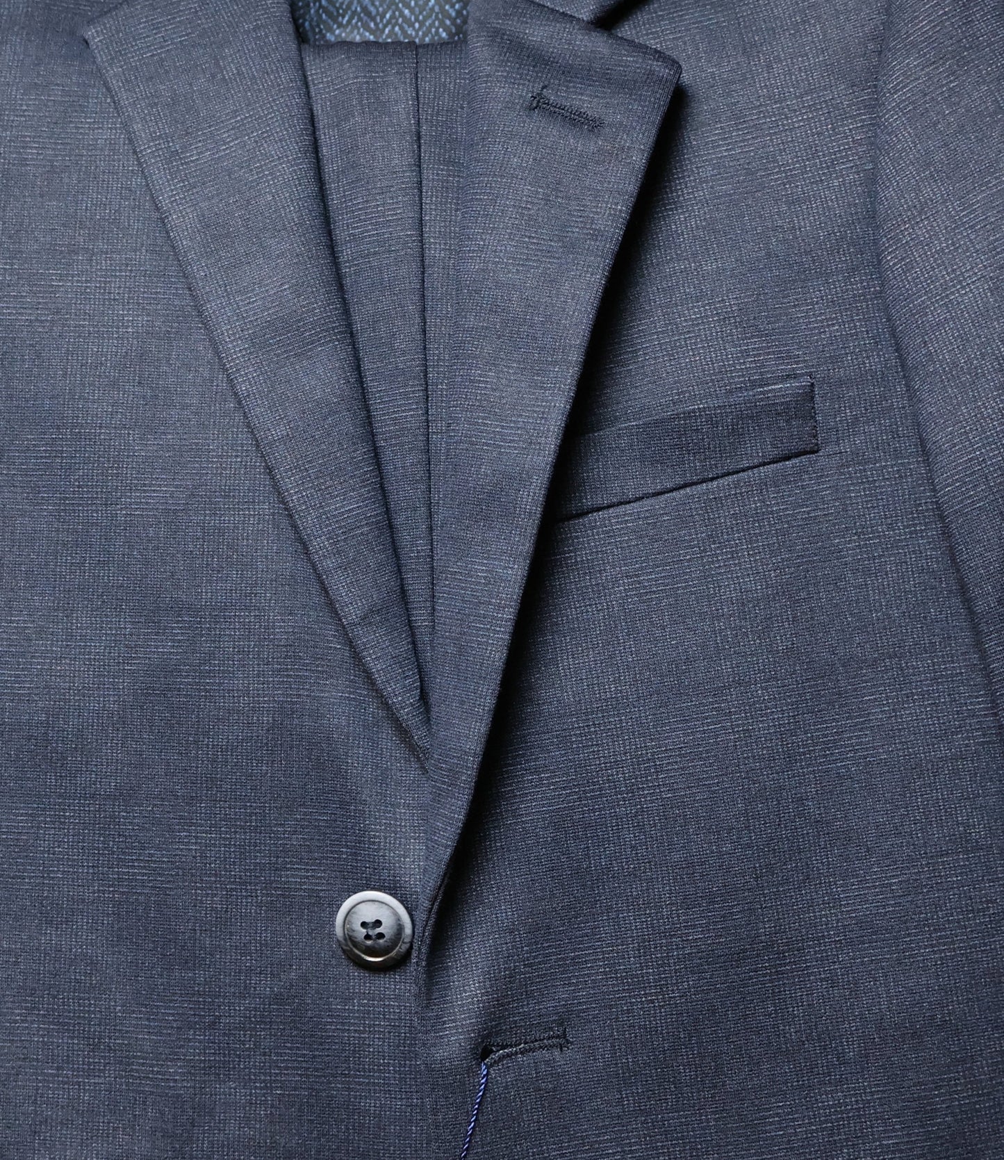 T.O. Boys Navy Basic Stretch Suit-Glen Check Patterned