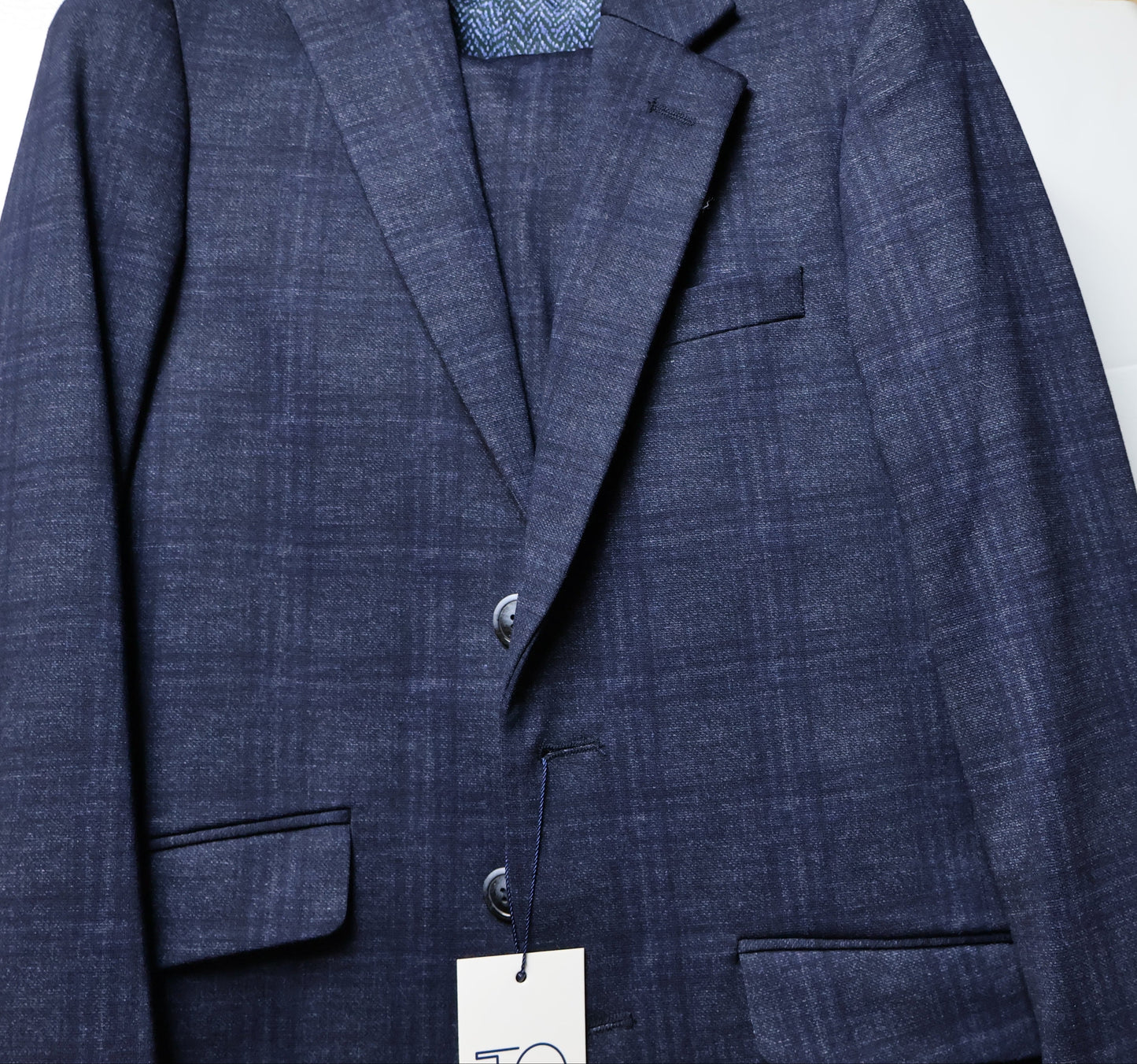 T.O. Boys Navy Basic Stretch Suit-Windowpane Pattern