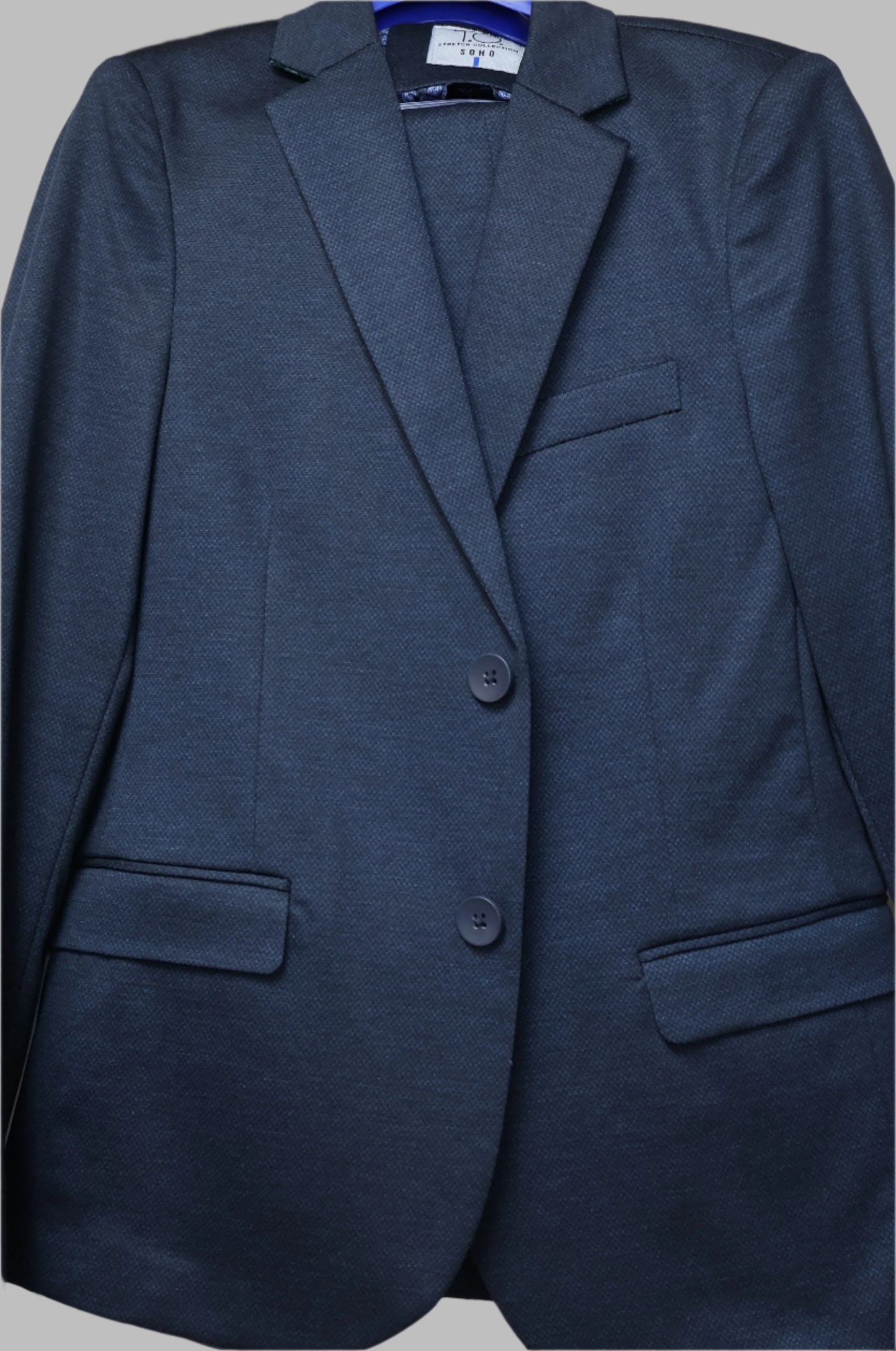 T.O. Boys Blue On Navy Soho Stretch Suit-Intricate Weave
