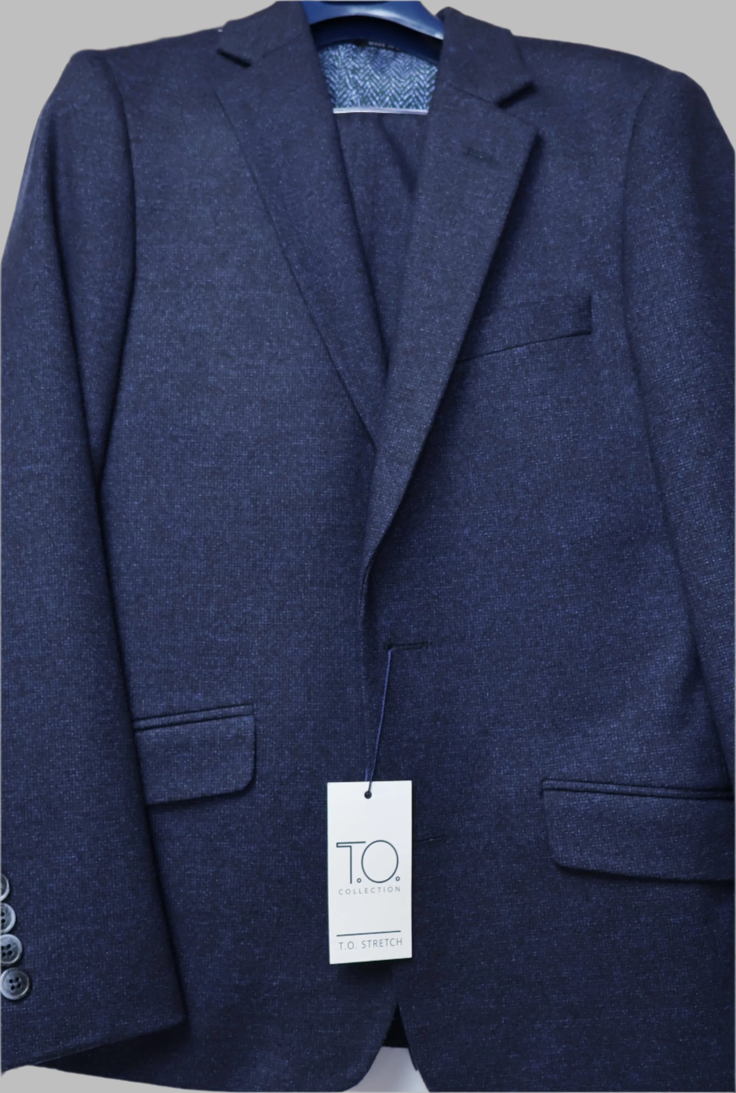 TO Boys Navy On Blue Basic Stretch Suit-Intricate Weave A6-486