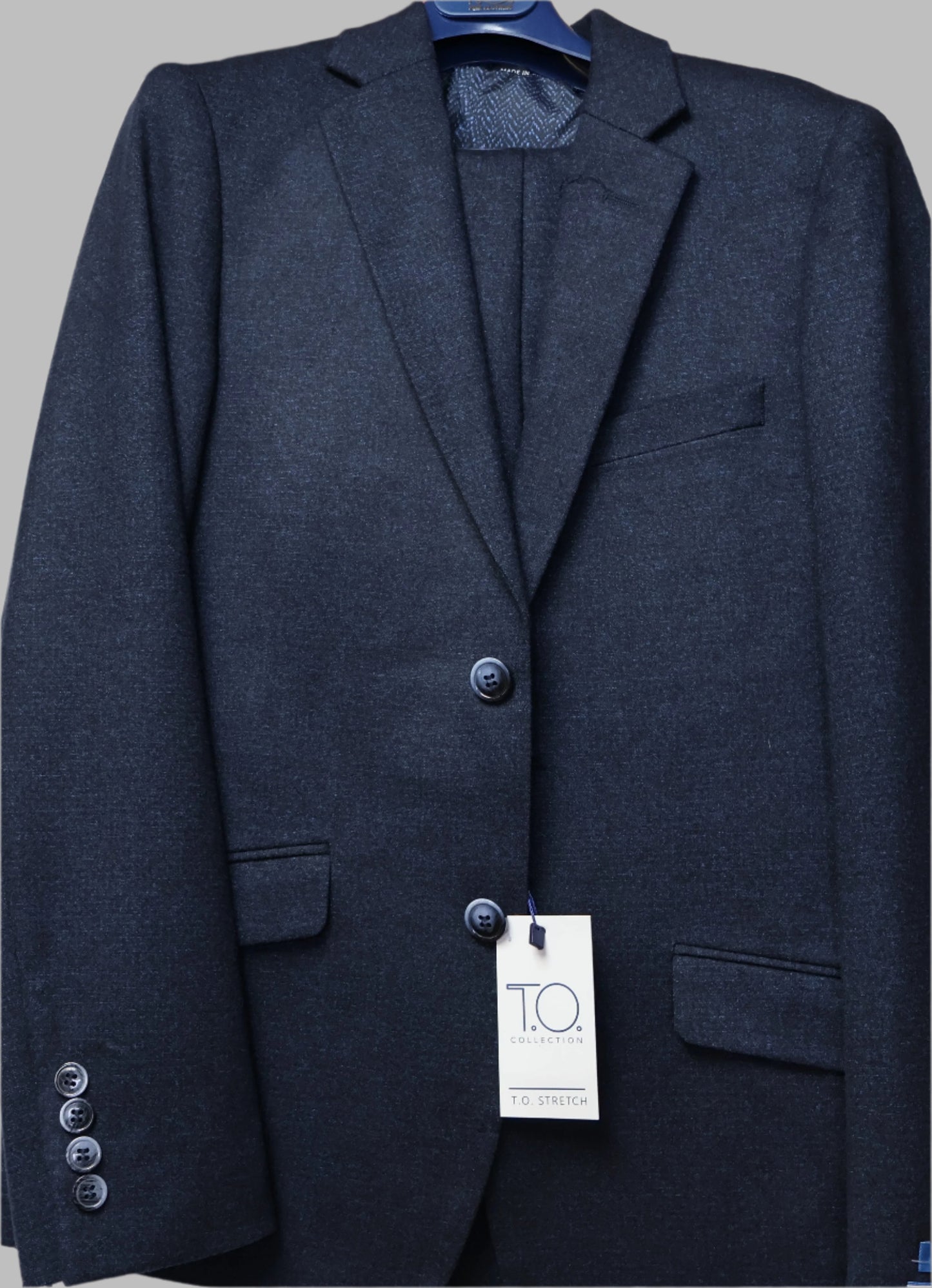 TO Boys Blue On Black Basic Stretch Suit-Intricate Weave