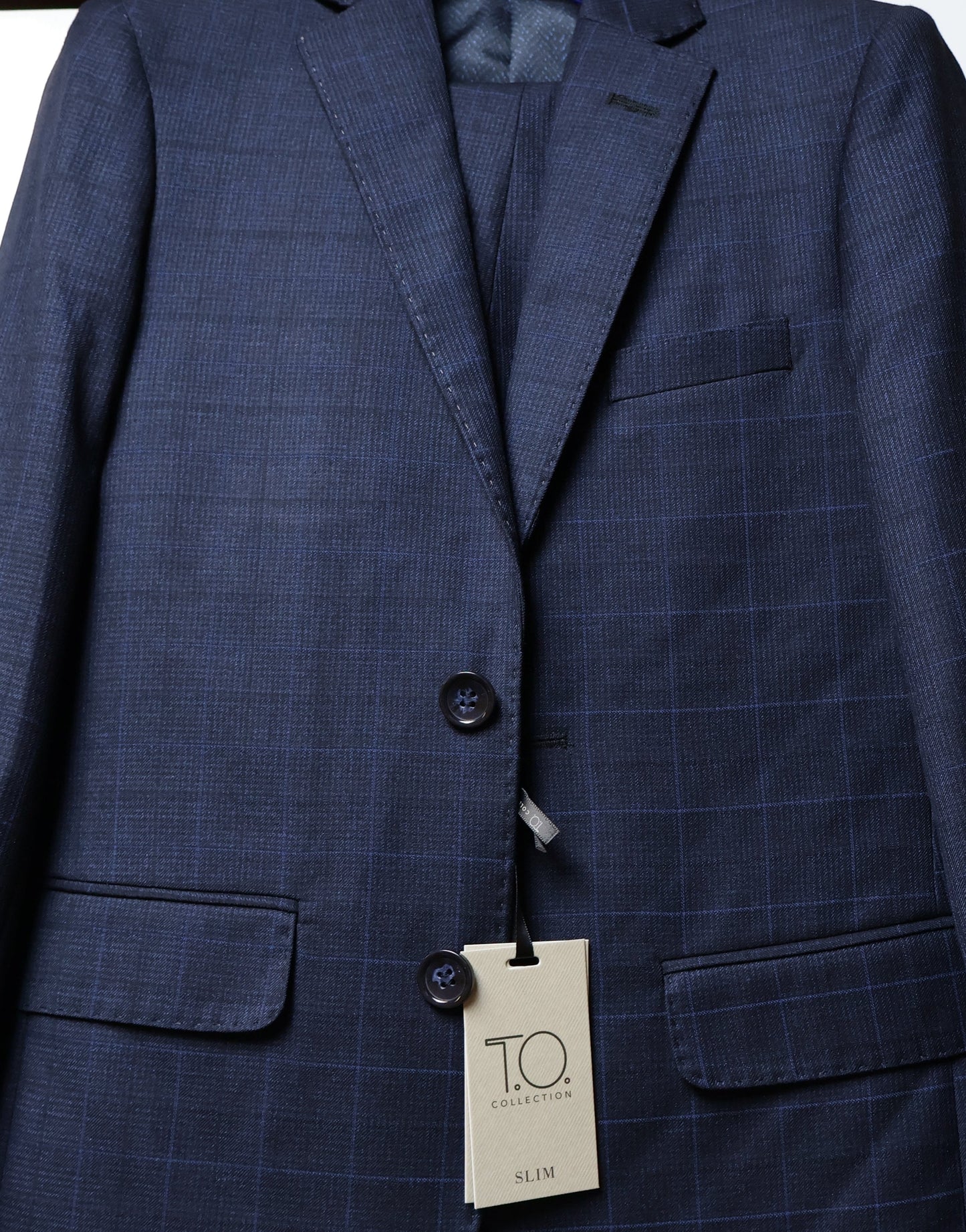 T.O. Boys Navy TR Suit-Blue Windowpane Pattern T4A7383