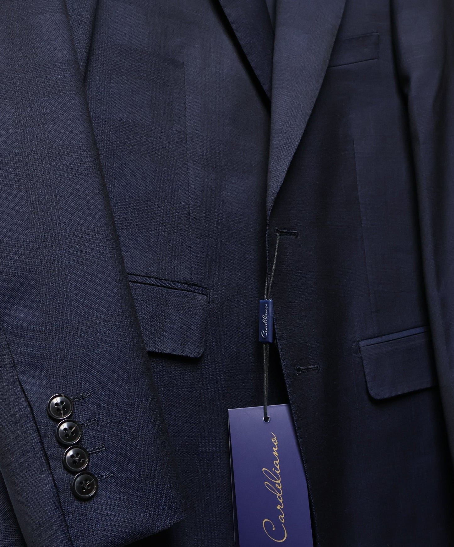 Cardeliano Boys Dark Blue Wool Suit-Windowpane Pattern