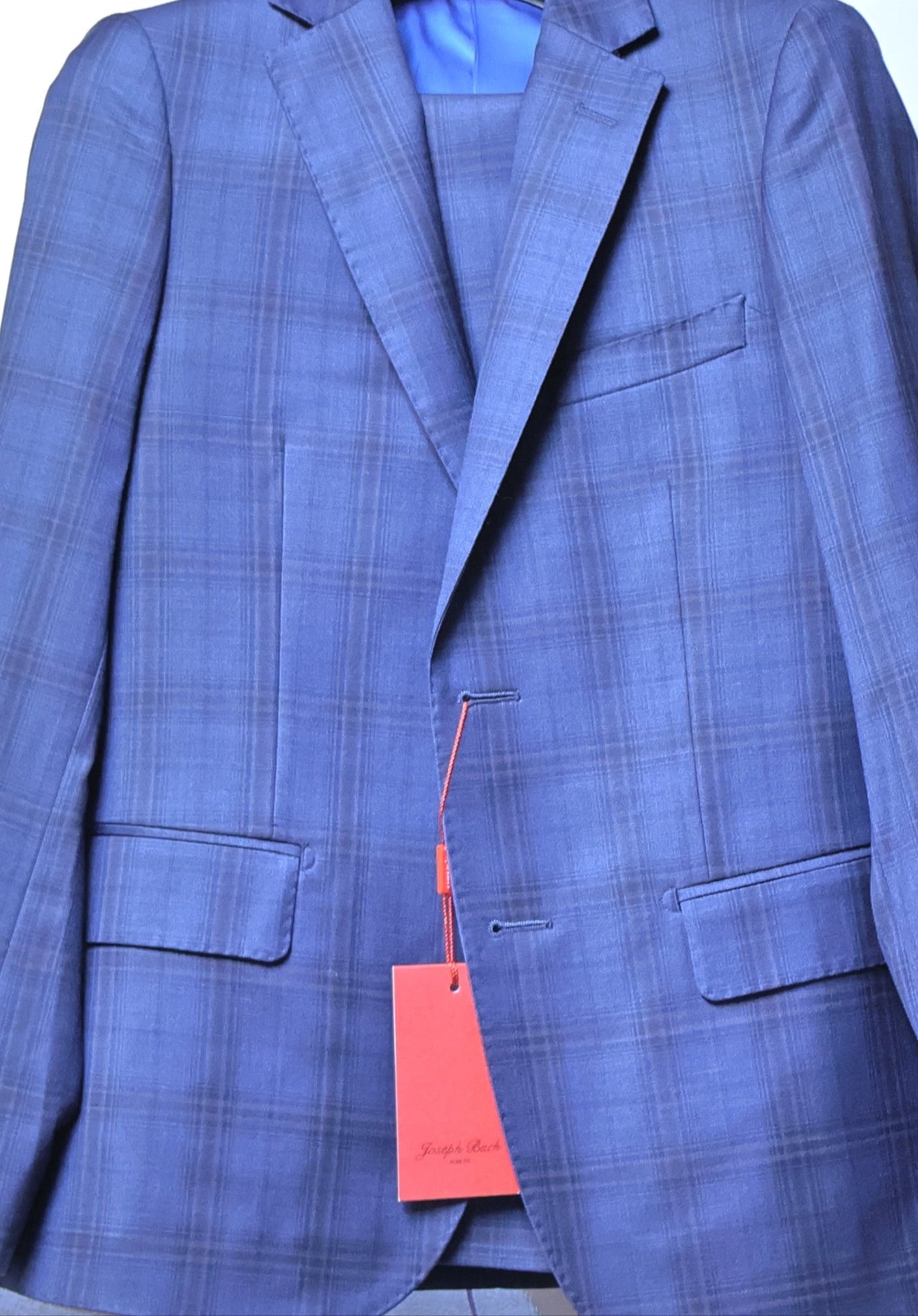 Joseph Bach Boys Navy Wool Suit- Copper Windowpane Pattern