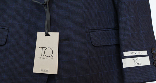 TO Boys Navy Woven TR Suit-Blue Windowpane Pattern