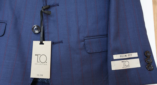 T.O. Boys Navy TR Suit-Burgundy Pinstripes Pattern T4A2126