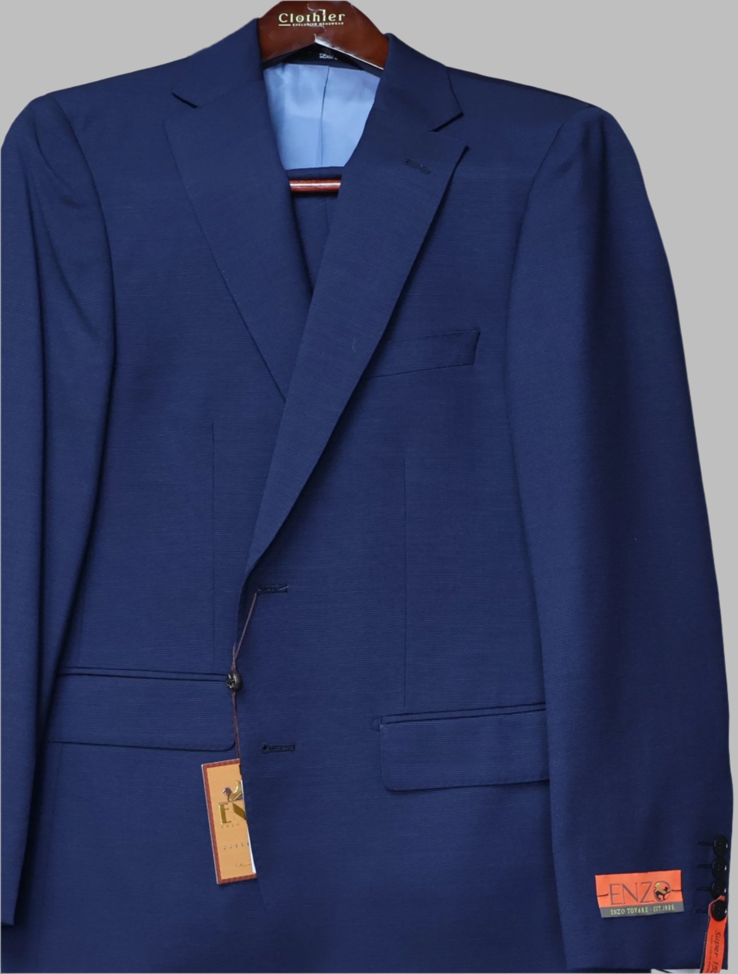 Enzo Tovare Men's Dark Blue Wool Suit-Teakweave Pattern