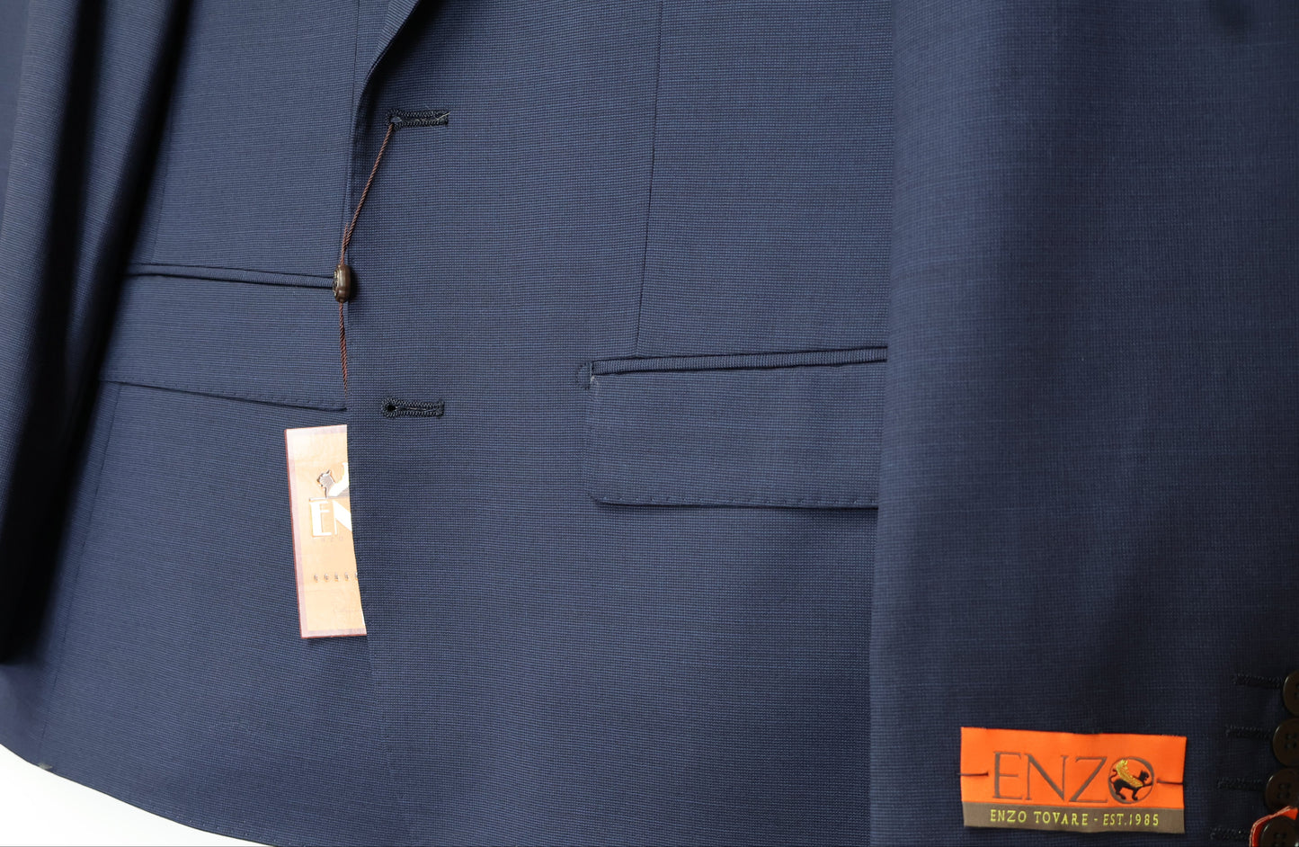 Enzo Tovare Men's Dark Blue Wool Suit-Teakweave Pattern