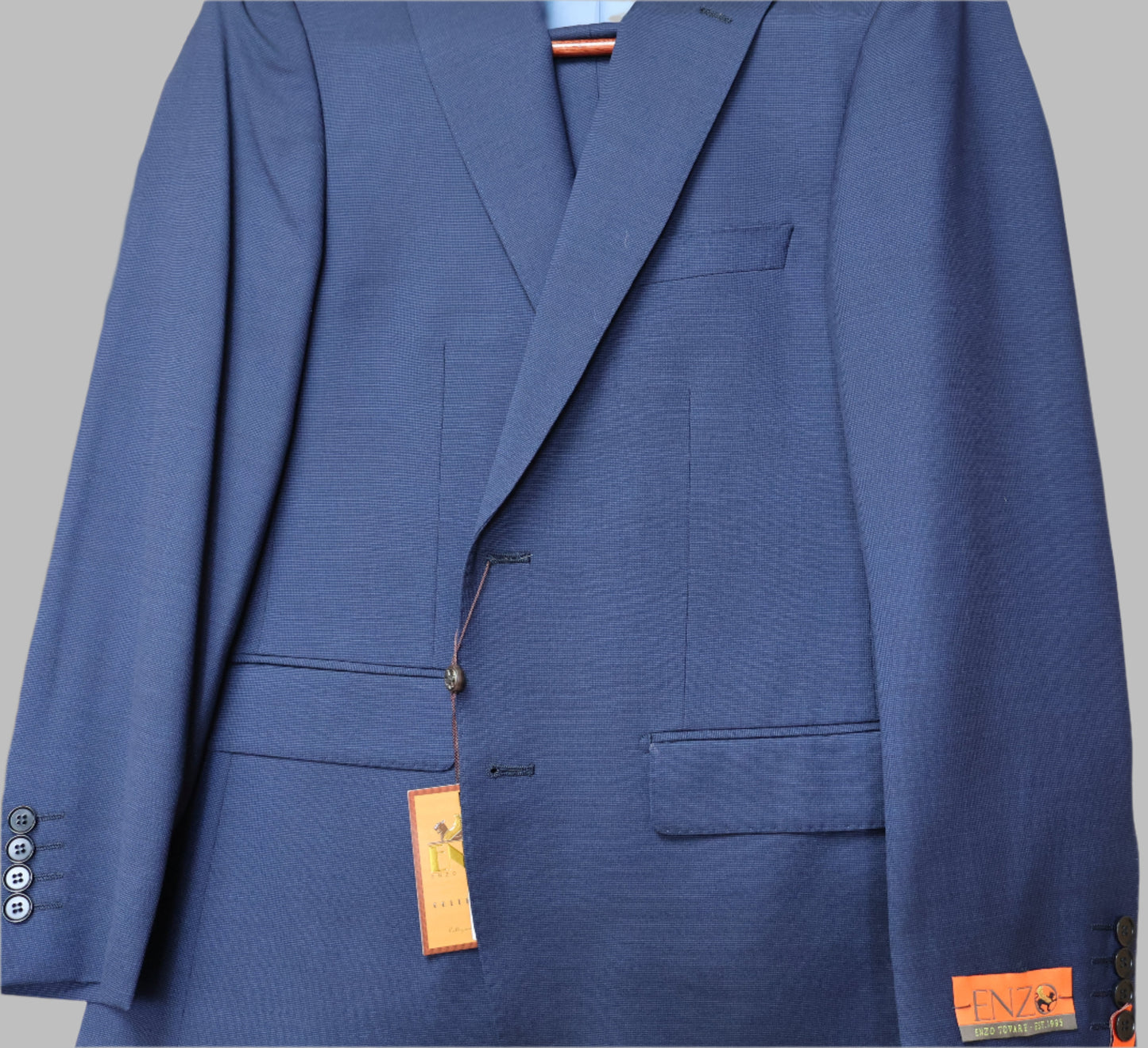 Enzo Tovare Men's Dark Blue Wool Suit-Teakweave Pattern