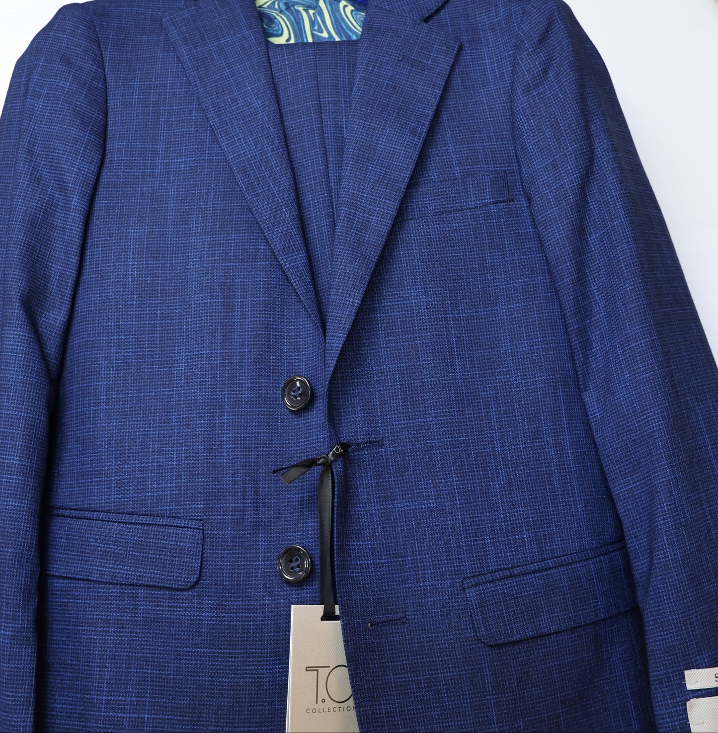 T.O. Boys Blue And Navy TR Suit-Intricate Weave Pattern T3A7105