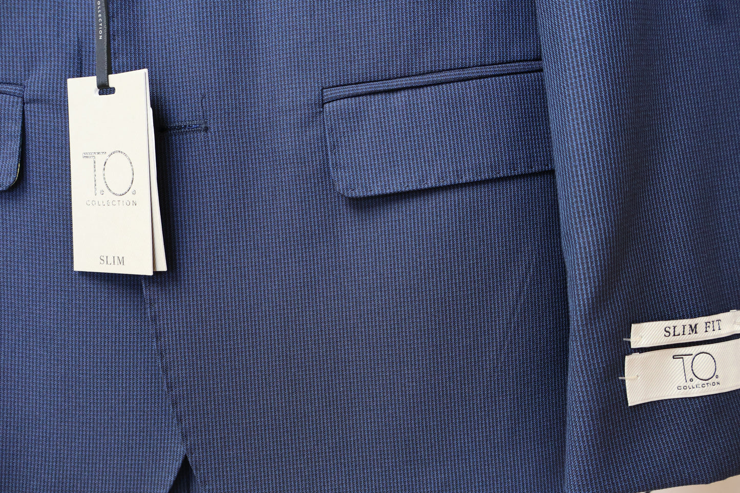 TO Boys Blue And Navy TR Suit-Intricate Corduroy Weave Pattern T2B1552