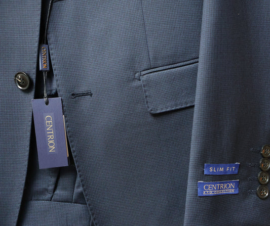 Centrion Boys Wool Peak Lapel Blue On Black Suit-Small Checker