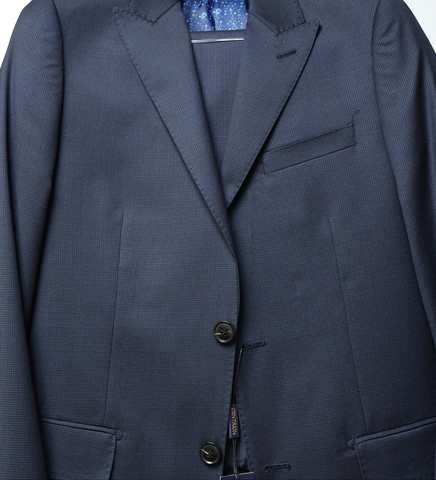 Centrion Boys Wool Peak Lapel Blue On Black Suit-Small Checker