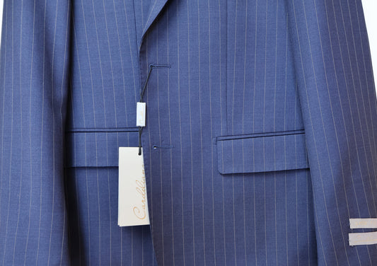 Cardeliano Boys Navy Wool Peak Lapel Suit-Gold Pinstripes Pattern