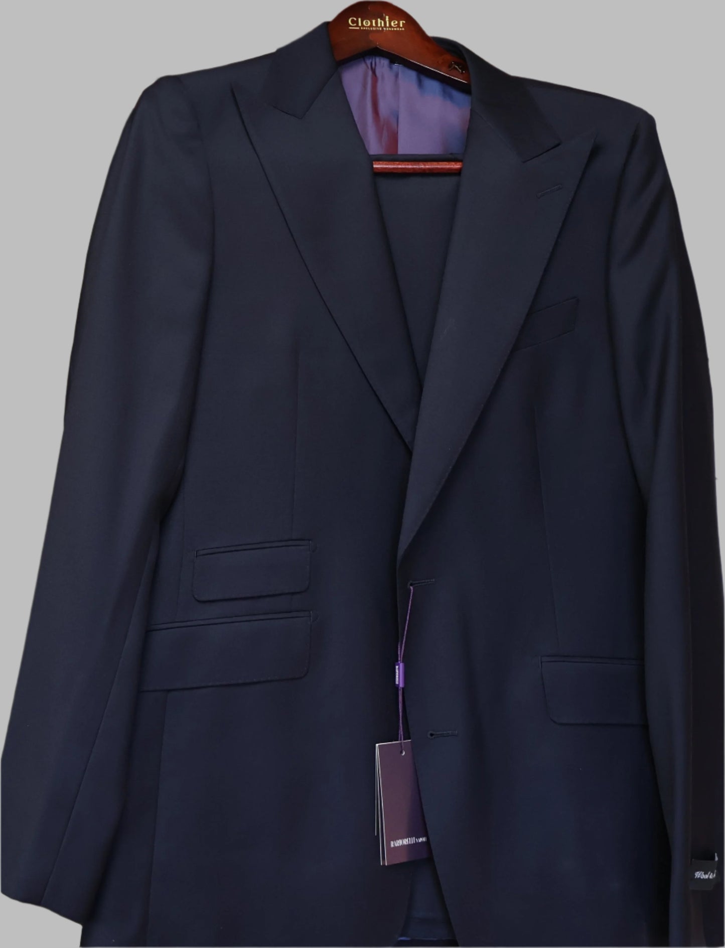 Bartorelli Napoli Men's Navy Wool Peak Lapel Suit Ticket Pocket