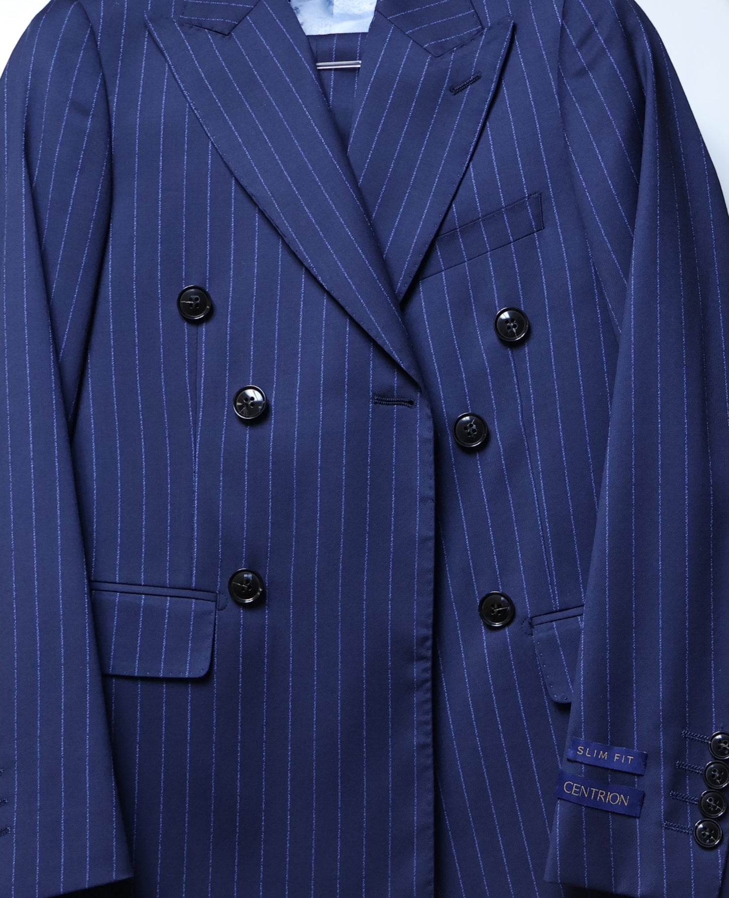 Centrion Boys Navy Wool Double Breasted Suit-Blue Pinstripes