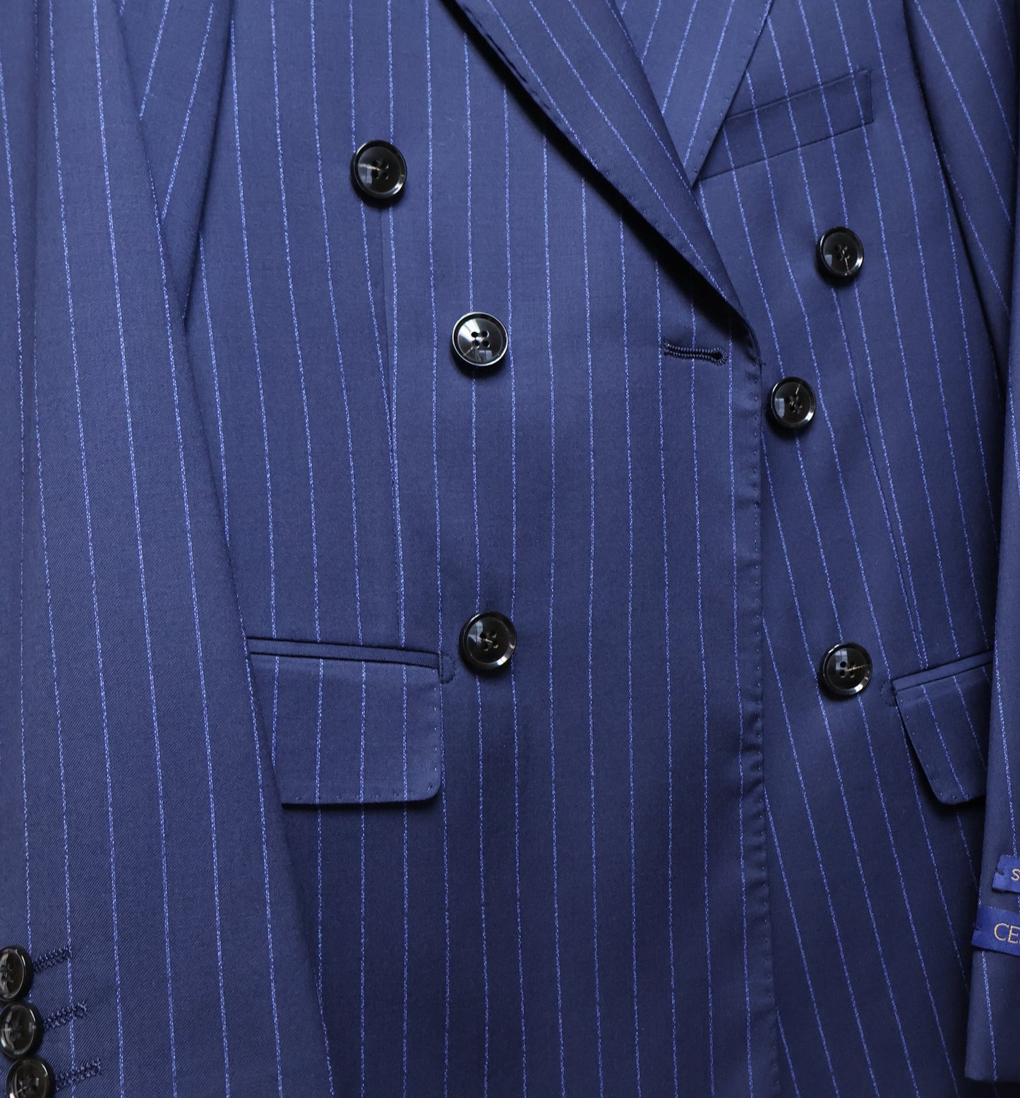 Boys navy blue pinstripe double breasted wool suit jacket