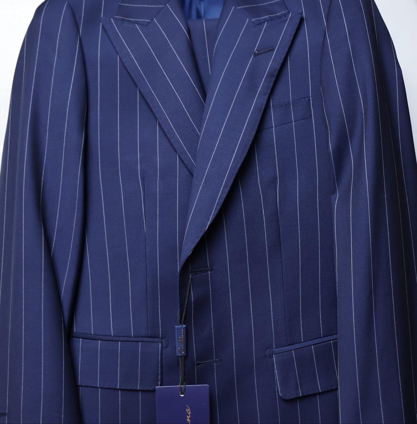 Cardeliano Boys Navy Wool Peak Lapel Suit-White Pinstripes
