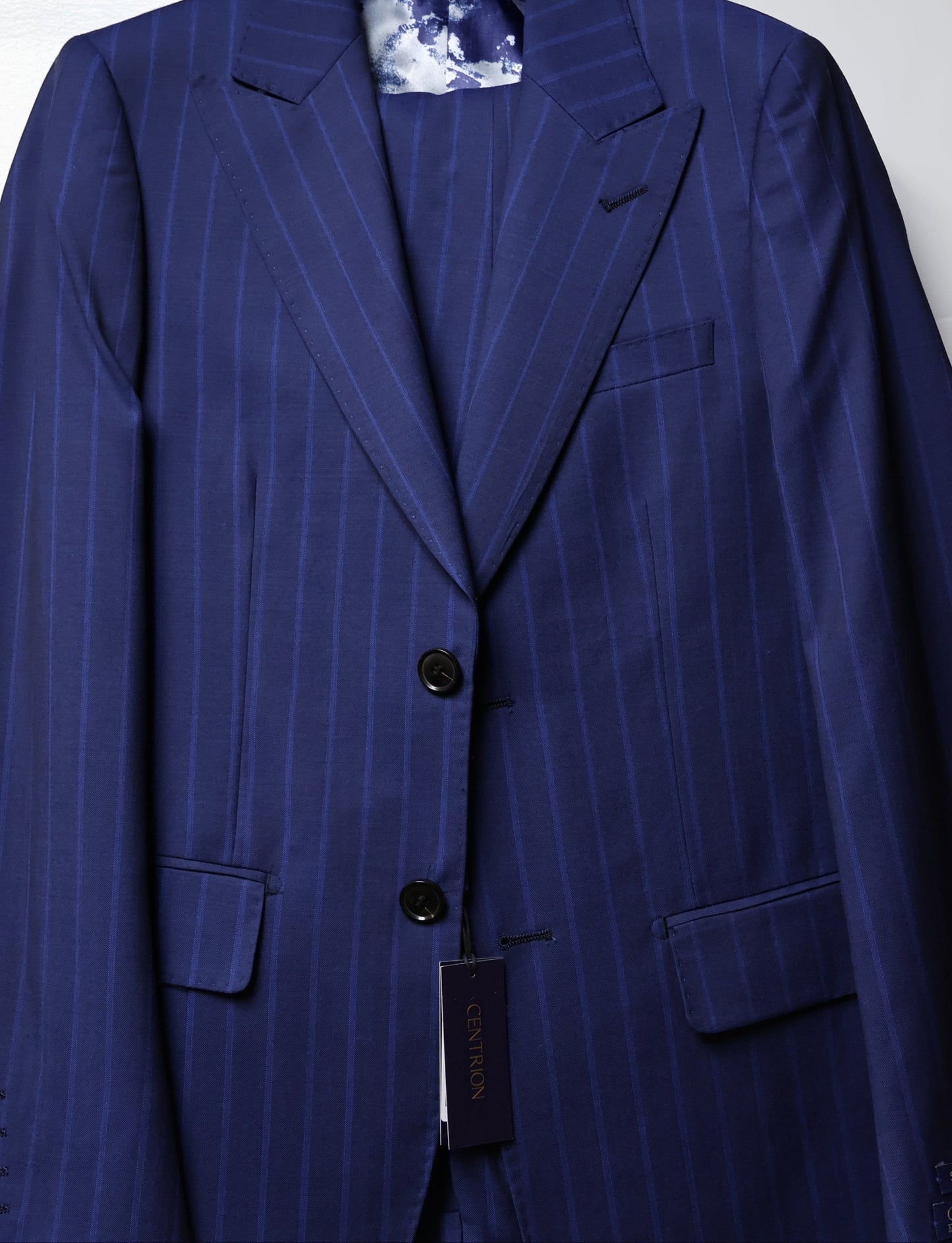 Centrion Boys Navy Wool Peak Lapel Suit-Blue Pinstripes Pattern