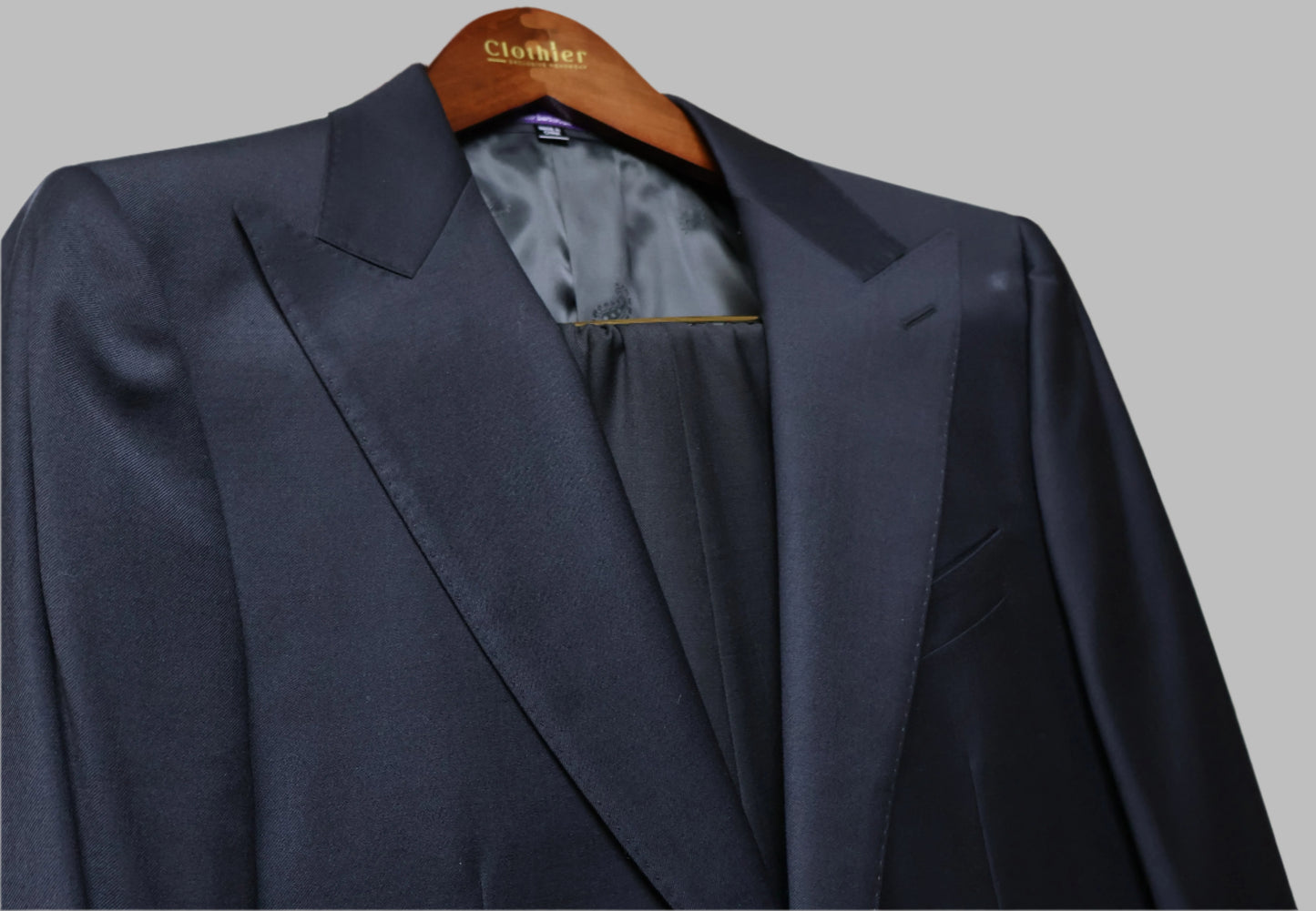 Bartorelli Napoli Men's Black Peak Lapel Wool Suit Ticket Pocket 101-1 PK-TP