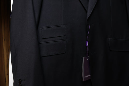 Bartorelli Napoli Men's Black Peak Lapel Wool Suit Ticket Pocket 101-1 PK-TP