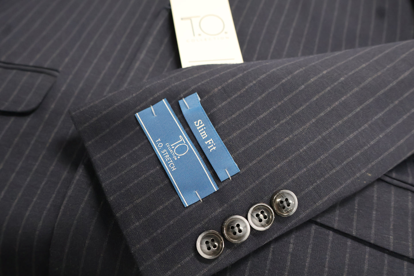 T.O. Boys Navy Basic Stretch Suit-Pinstriped A6-663