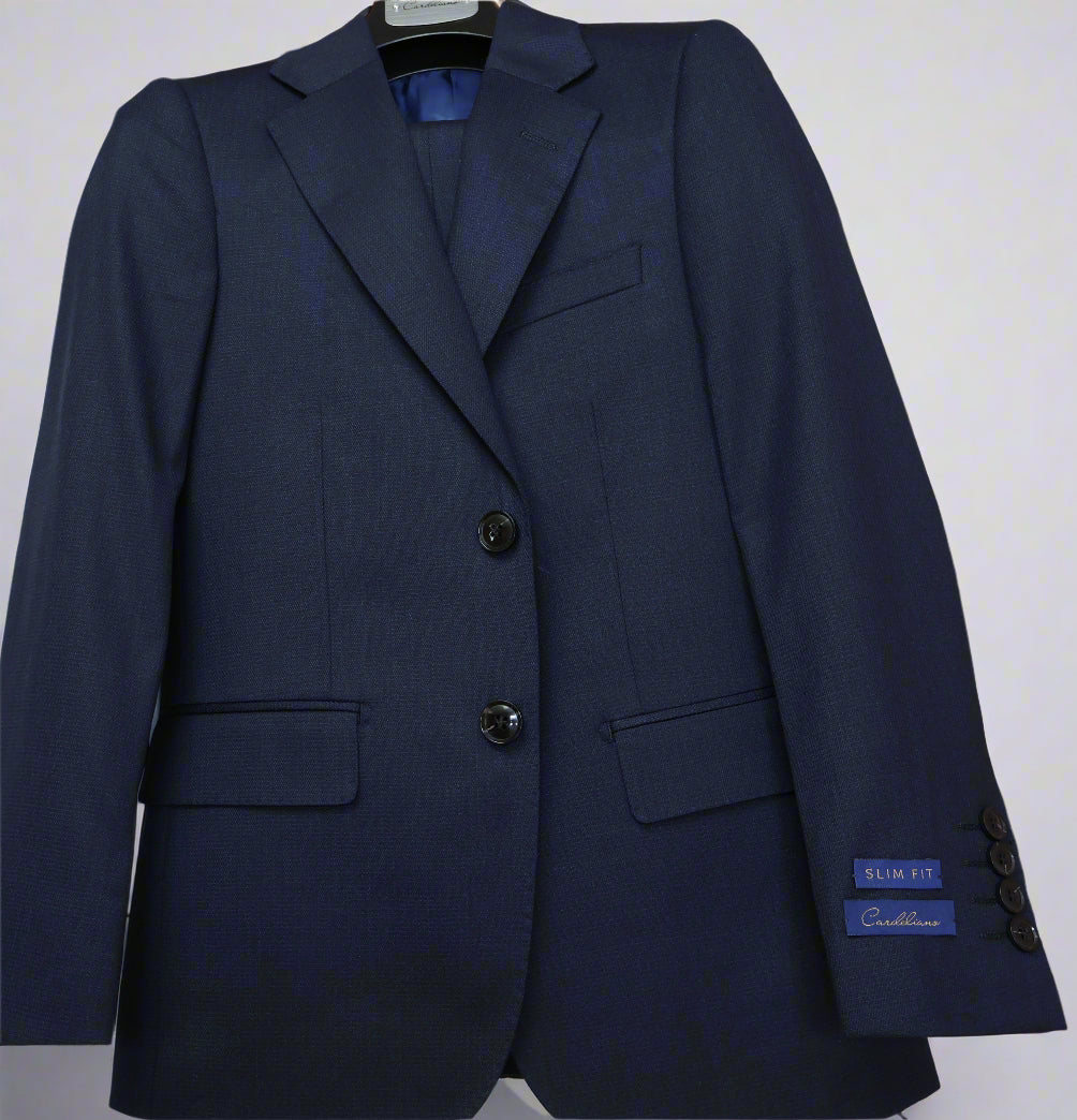 Cardeliano Boys Wool Blue On Navy Suit-Sharkskin Weave Pattern
