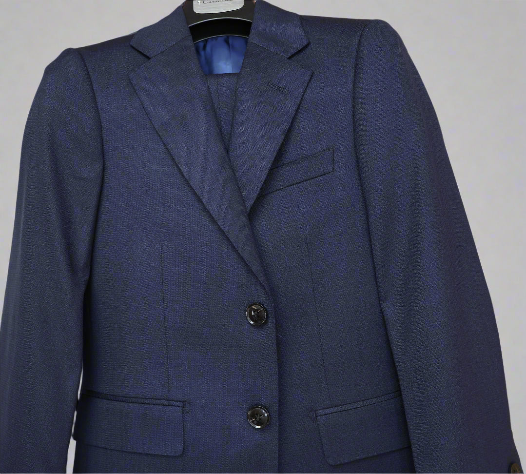 Cardeliano Boys Wool Blue On Navy Suit-Sharkskin Weave Pattern