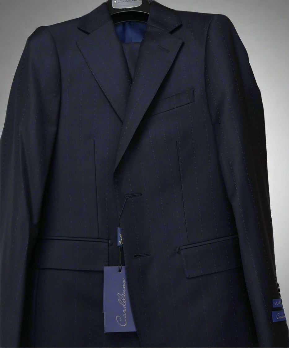 Cardeliano Boys Navy Wool Suit-Dotted Pinstripes Pattern