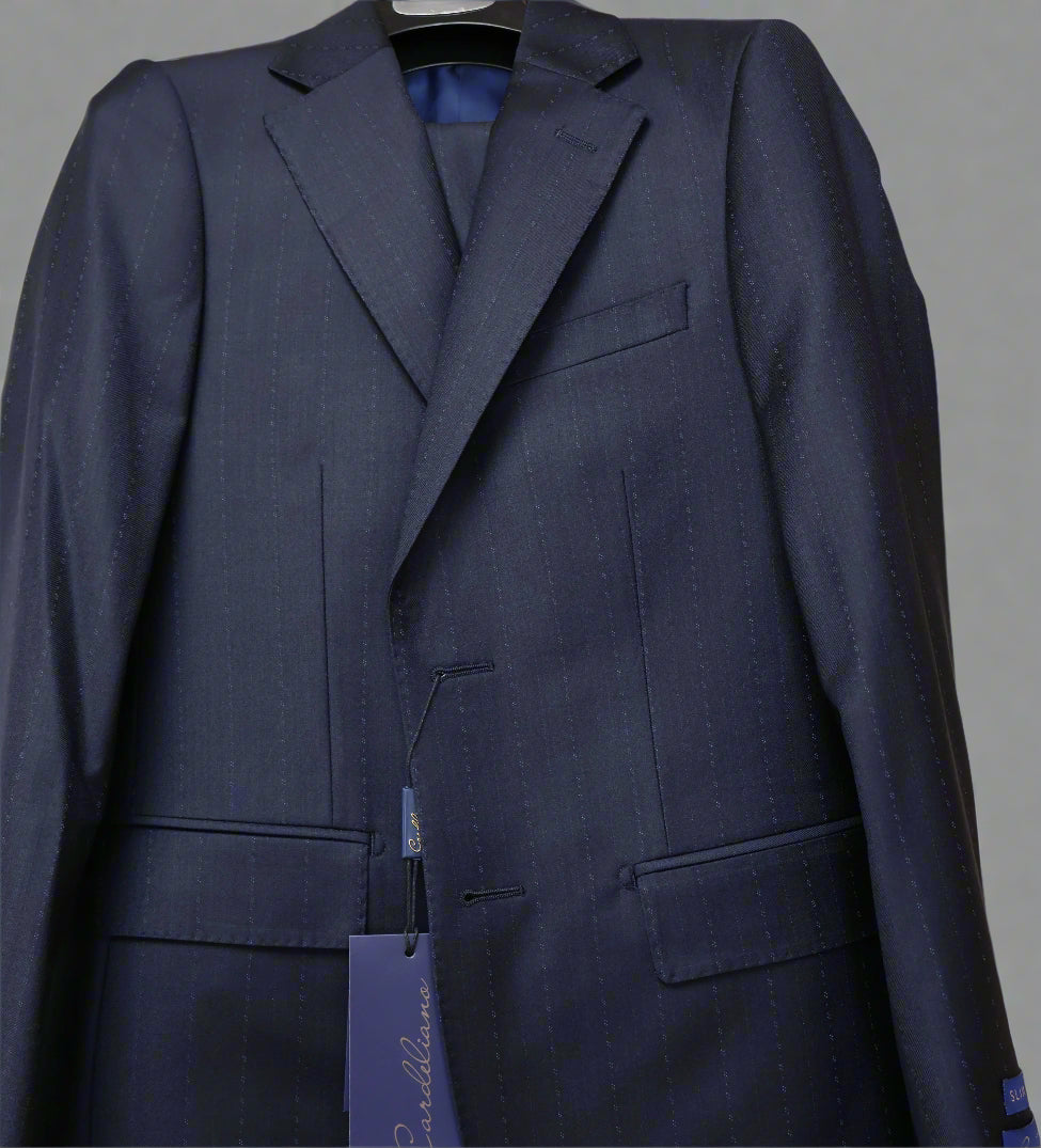 Cardeliano Boys Navy Wool Suit-Dotted Pinstripes Pattern