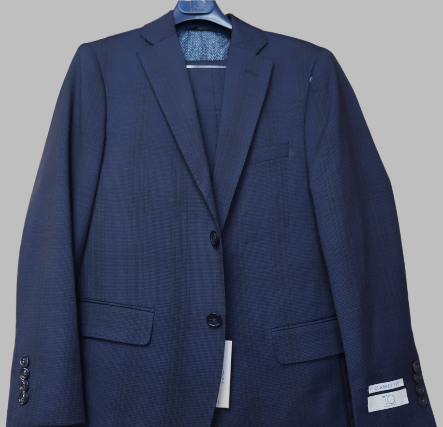 T.O. Boys Blue On Black TR Suit-WIndowpane Pattern