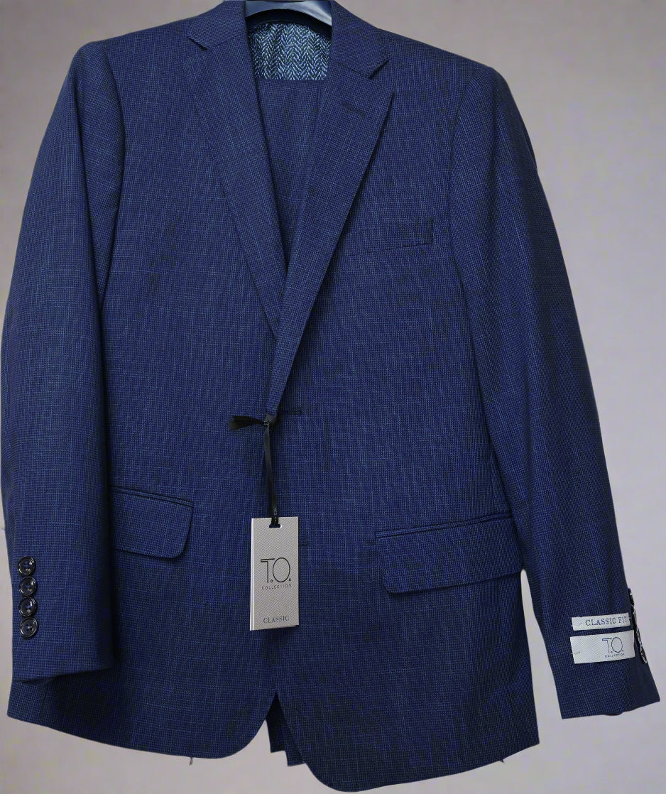 T.O. Boy's Blue On Black TR Suit Nailshead Weave Pattern TEA1113